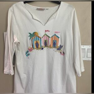 Quaker Factory Beach Hut Embroidered White Top